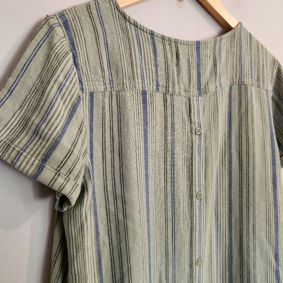 Cloth & Stone Anthropologie Green Blue Striped Tunic Dress Size Small Cap Sleeve - Picture 4 of 10